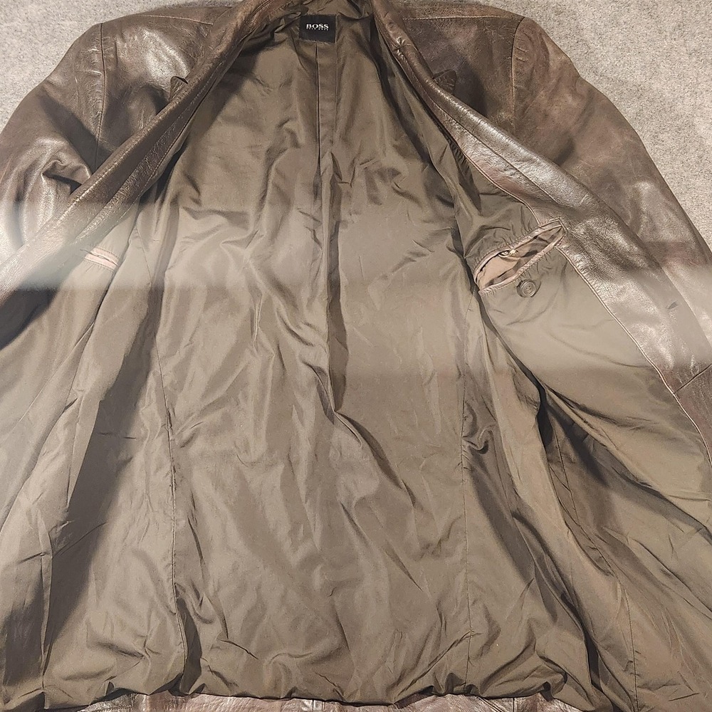Vintage Hugo Boss Leather Jacket Mens 44R Brown Lambskin Blazer Coat Y2K 90's - Picture 6 of 13